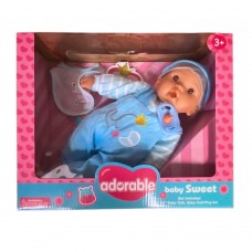 16" DOLL WITH BIB, BOTTLE & SOOTHER IN WINDOW BOX BLUE