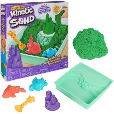 Kinetic Sand, Sandbox Set with 1lb Green Play Sand, 4 Tools & Molds